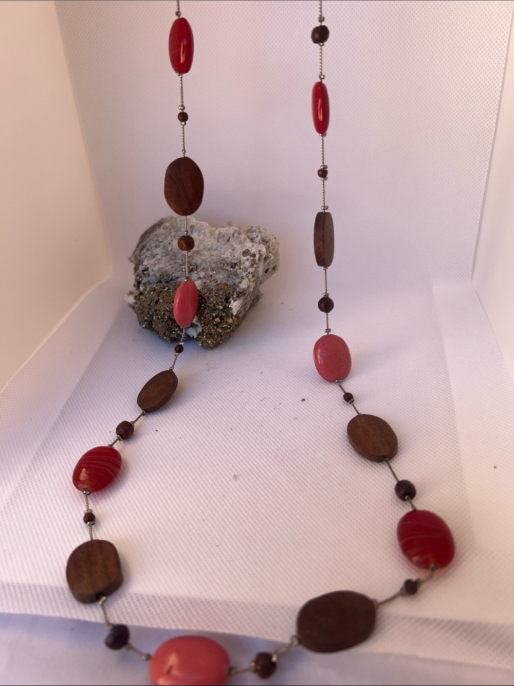 Vintage Red and Brown Bead Long Necklace